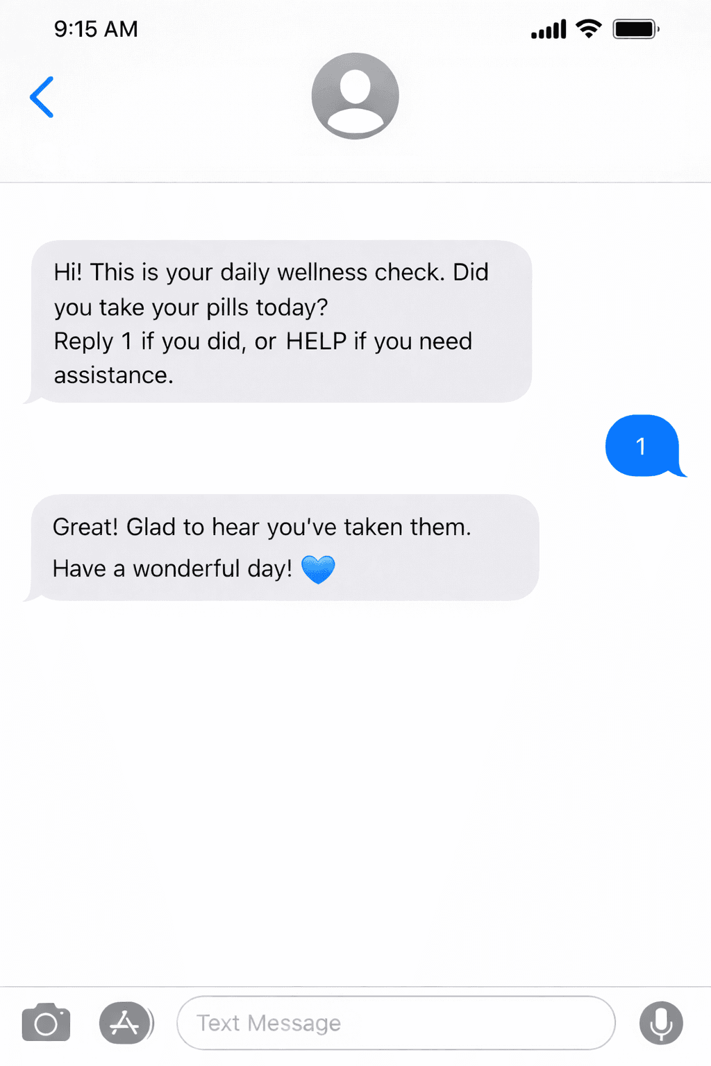 Daily medication reminder text message